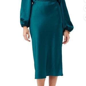 NWT TRINA TURK Teal Lighten Up Midi Skirt Women 12